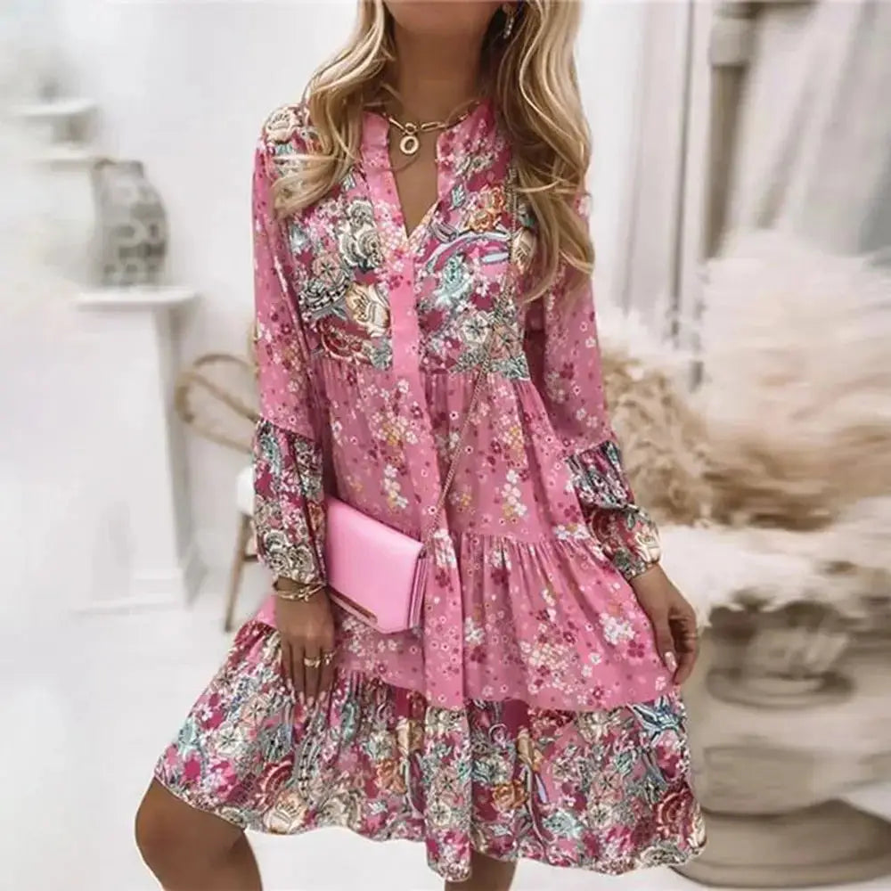 picture of Loose Casual V Neck Floral Dress