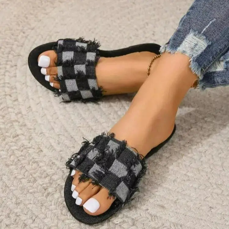 Checkered Chic Summer Slides