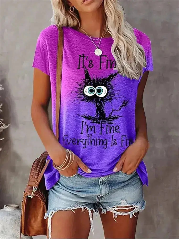 picture of Casual Crew Neck Funny Cat Shirt